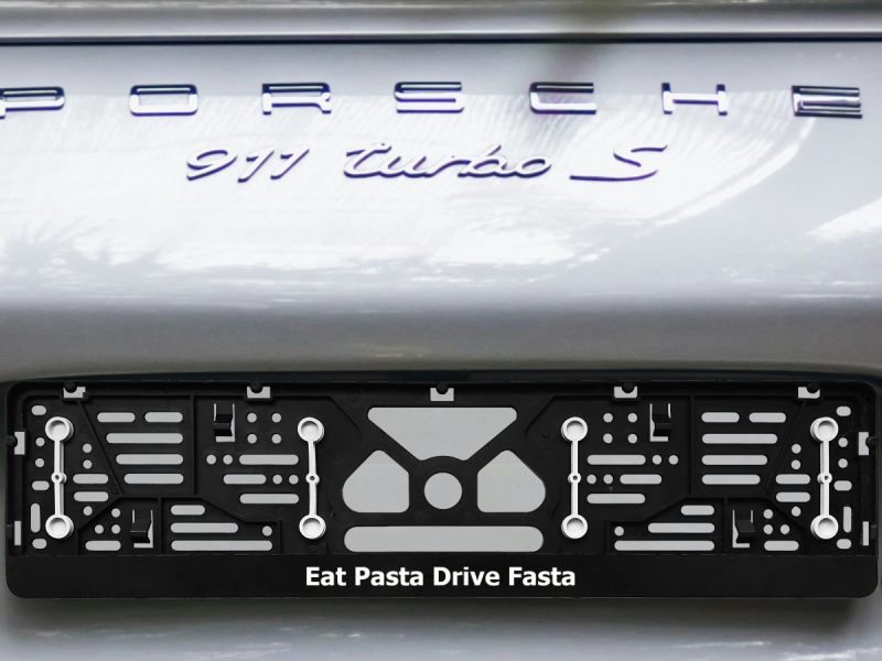 Numerių rėmelis su guminėmis tarpinėmis „Eat Pasta Drive Fasta“