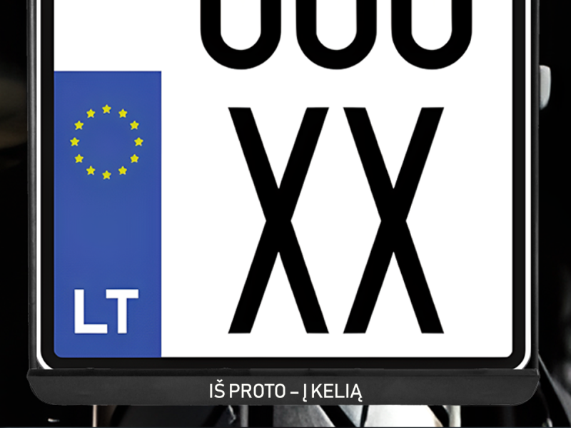 Vertikalus motociklo numerių rėmelis „Iš proto - į kelią“